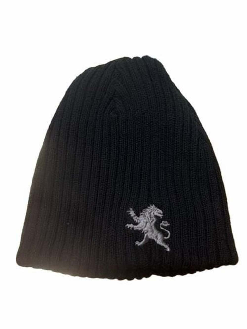 Express Lion Logo Embroidered Ribbed Beanie Black